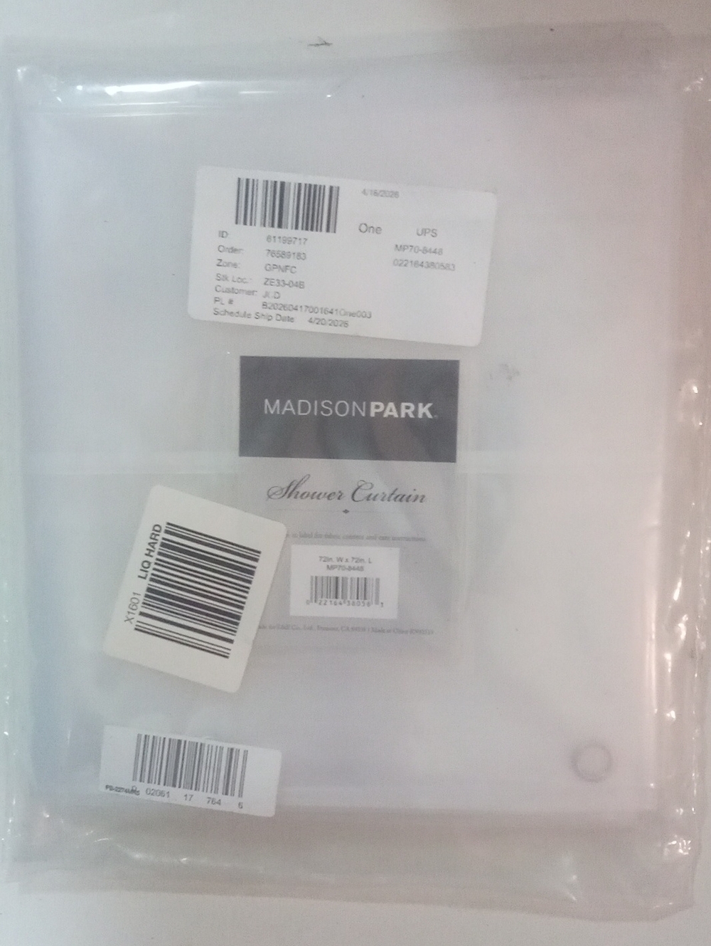 Madison Park Clear See Thru Shower Curtain Classic Design NWT $65